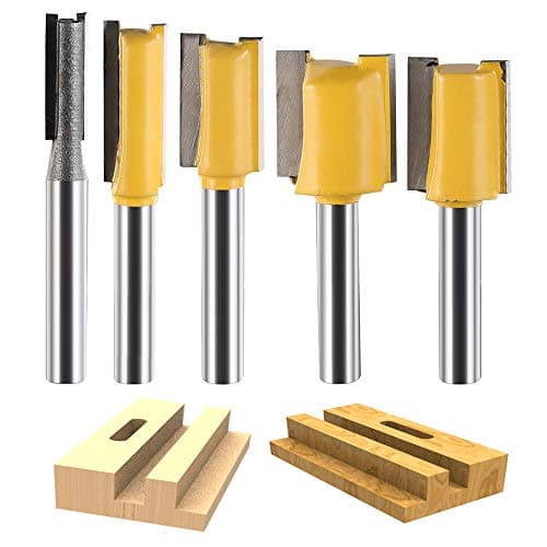 KitsPro 5 Pcs Straight Router Bit Set 1/4" Shank for all kinds of dado and straight cut routing(Yellow)