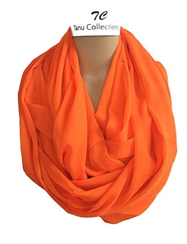 TC Solid Color and Print Soft Lightweight Chiffon Silk Feel Luxury Infinity Scarf