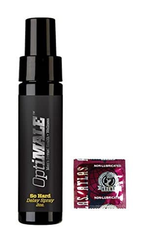 Doc Johnson Optimale So Hard Male Desensitizing Prolonging and Delay Spray Men's Sexual Health Wellness 2 Oz + 12 Count Atlas Non-Lubricated Latex Condoms