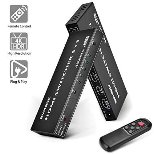 HDMI Switch- 4K 5x1 HDMI Switch Box with IR Remote,High Speed (Up to 18.5Gbps) & Auto Switch, Support【4K/Ultra HD/3D/1080P】 24k Gold Plated Ports,HDMI Splitter for TV/PC/Blu-Ray Player/DVD/Xbox