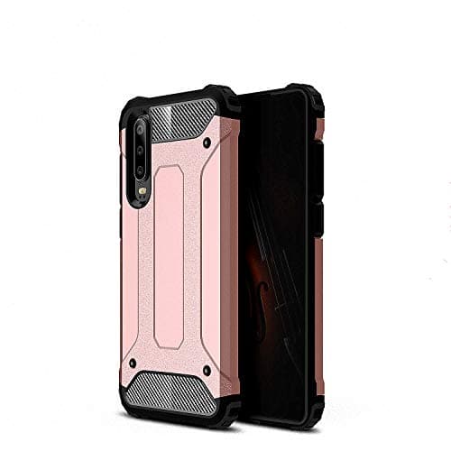 P30 P30pro Phone Case Carbon Fiber+Rubber Double-Layer Buffer Shockproof Damping Airbag Reinforced Corner Protective Cover for Huawei (Rose Gold, P30 pro)