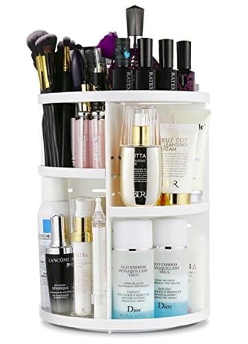 360 Rotating Makeup Organizer | DIY Detachable Spinning Makeup Holder Storage Bag Case Large Capacity Makeup Caddy Shelf Acrylic Cosmetics Organizer Box | Great for Creams Lipsticks Brushes | White