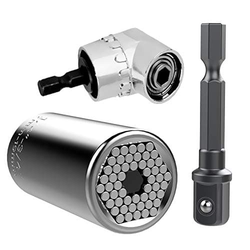 105 Degree New Right Angle Extension Drill Bit Adapter Attachment Socket Screwdriver Holder Adaptor + Multi-function Ratchet Universal Sockets 1/4''-3/4'' (7mm-19mm) Metric Wrench Adapter