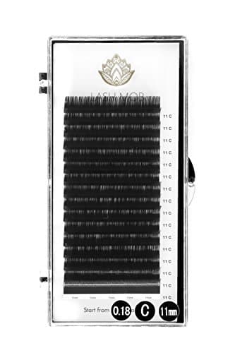 Eyelash Extensions by LASH MOB - C Curl - 0.18 Diameter - Mixed and Single Lengths for Professionals (11mm)