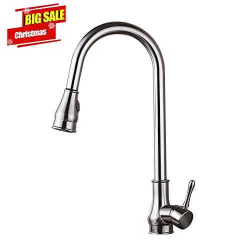 HOROW Single Handle Brushed Nickel Pull out Kitchen Faucet,Single Level Brass Kitchen Sink Faucets with Pull down Sprayer