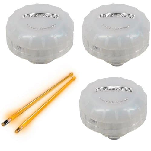 Fireballz LED Cymbal Nut 3 Pack w/Sticks. Includes 3 Pack of Fireballz White Lightning LED Cymbal Nuts + Orange Firesticks Drumsticks