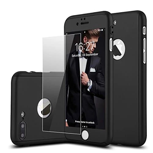 iPhone 7 Plus Case, ArtMine Full Body [Ultra Thin] Slim Hard Protective Case Cover with [Tempered Glass Screen Protector] for Apple iPhone 7 Plus -Black