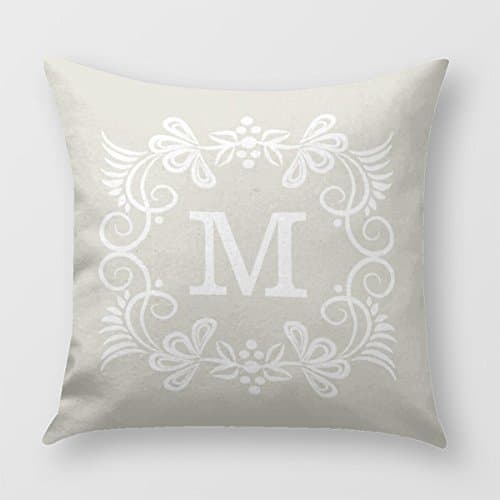 Beige White Custom Monogram Decorative Throw Pillow Cover for Sofa or Bedroom