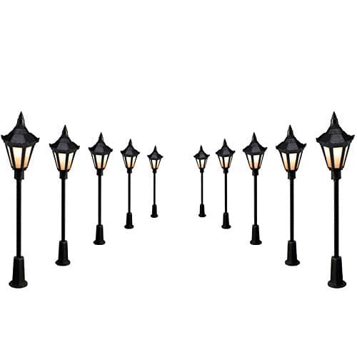 NAJING 10pcs LED Plastic Model Park Courtyard Lamp Post Single Head Street Lights HO OO Scale Warm White LEDs 3V DC