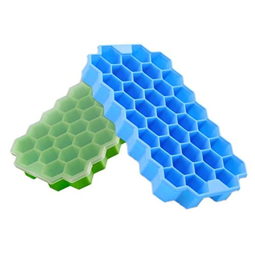 Silicone Ice Cube Tray Molds 2 Pack-74 Cubes Geometric Ice Cube Maker Blue and Green Ice Cube Molds Set