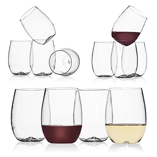 Elegant Shatterproof Stemless Plastic Wine Glasses By KitchenReady, 16oz Reusable, Smooth Rims, Unbreakable, Flexible, Durable, Indoor, Outdoor, Boating, RV Camping, Patio &amp; Pool Party (3 Pack, Clear)