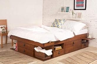 Bed with Storage Space 140 x 200 cm Caramel - Bali Bed with Bed Box & Slatted Frame, Ideal for Small Bedrooms - Practical, Robust & Stylish