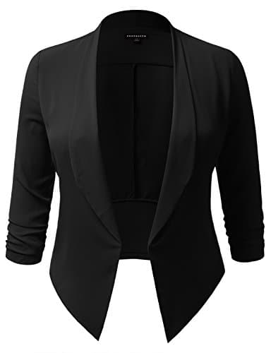 SHOPQUEEN Plus Size Open Front Thin Blazer Cardigan Office Work Formal Jacket BLACK 1XL