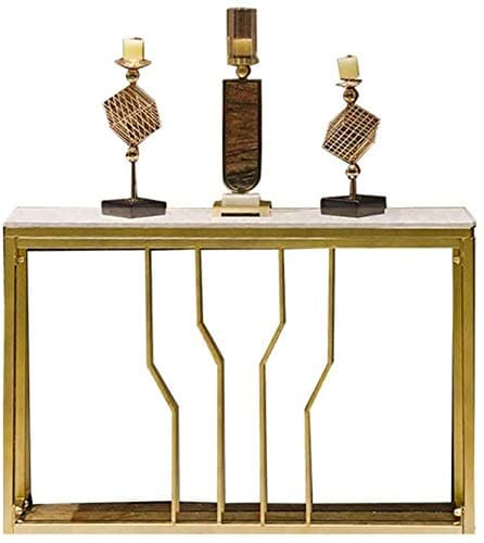 SUNBAOBAO Hallway Table, Marble Sofa Console Table Metal Frame Accent Narrow Hallway Hall Table Suitable for 2 Colors of Candles, Framed Photos, Books, Art,White