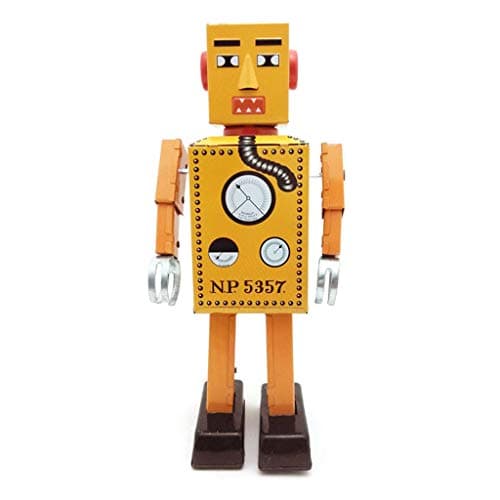 GMQB Retro Classic Clockwork Robot Tinplate Nostalgic Clockwork Chain Toy Collection bar Decoration Photography Props Large Steel Tooth Robot MS393 (Yellow)