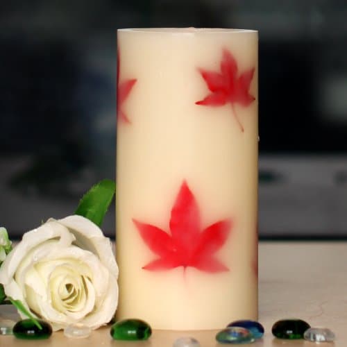 Home impressions Red Maple Leaf Flameless LED Candle with Timer, Work with 2 C Batteries