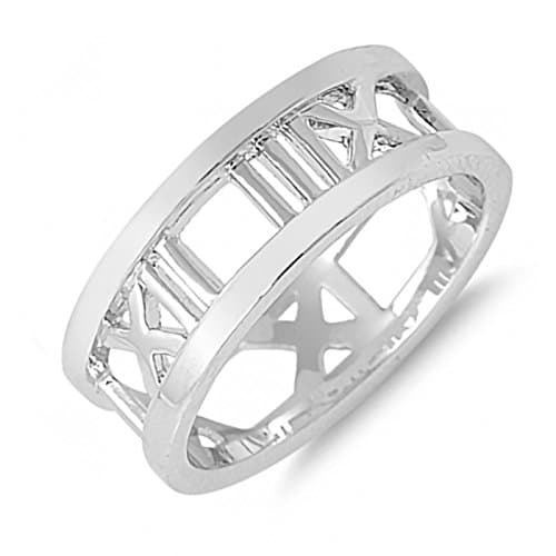 Plain Roman Numerals Sterling Silver Womens Ring Size 9