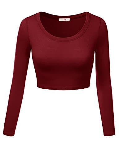 Womens Crop Top Round Neck Basic Long Sleeve Crop Top - Made In USA  Burgundy Small