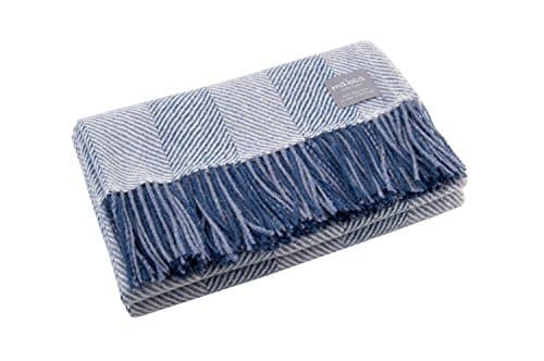 Maloca Alpaca Throw Blanket | 100% Premium Alpaca Wool | Herringbone | Ethically Sourced | Limited Production | Blue Heather