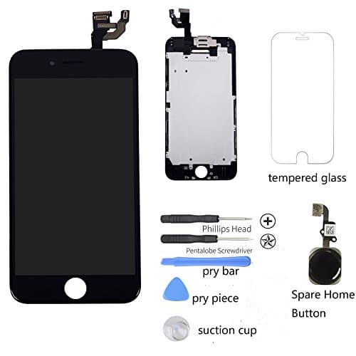 iRepair Master iPhone 6 Screen Replacement Preinstalled with Front Camera, Ear Speaker, Approximity Sensor, Back Metal Plate. Home Button Not Installed, Back