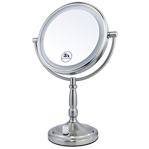 Gloriastar 5X Magnifying Lighted Makeup Mirror, 8 Inch Two Sided White Daylight LED ShadowFree Vanity Mirror,Battery,Brushed Nickel