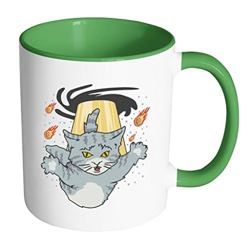 Alien Cat Invading from a Black Hole | Funny Cool White 11 oz Accent Coffee Mug in Different Colors