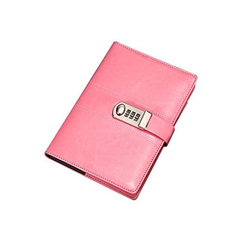 PU Leather Business Notebook, ABBER Journal Writing Notebook with Combination Lock, B6 Size Password Diary Combination Lock Journal, notebook, notepad (Pink)
