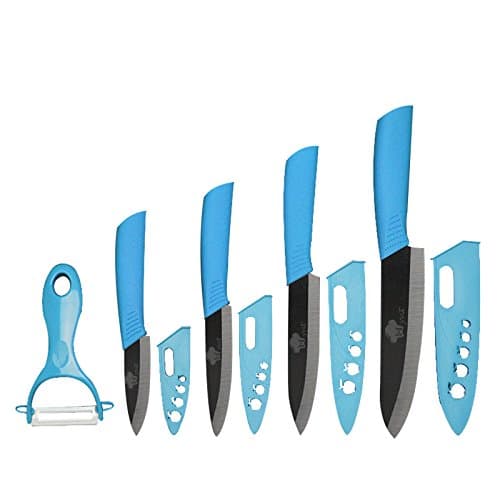 MYVIT Kitchen Ceramic Knife Set 3" 4" 5" 6" Inch Zirconia Black Blade Paring Fruit Vege Cooking Knife Ceramic Knives Set (Blue)