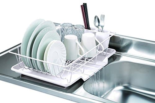 Home Basics 3-Piece Kitchen Sink Dish Drainer Set Silver White Black Red