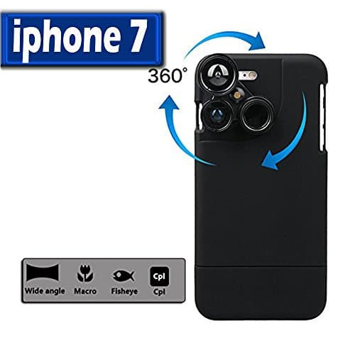 Iphone 7 Case Cover 4 In 1 Camera Lens Kit Fisheye &amp; Macro &amp; Wide Angle &amp; Cpl Photographer Touring Accessories With Phone Case (black)