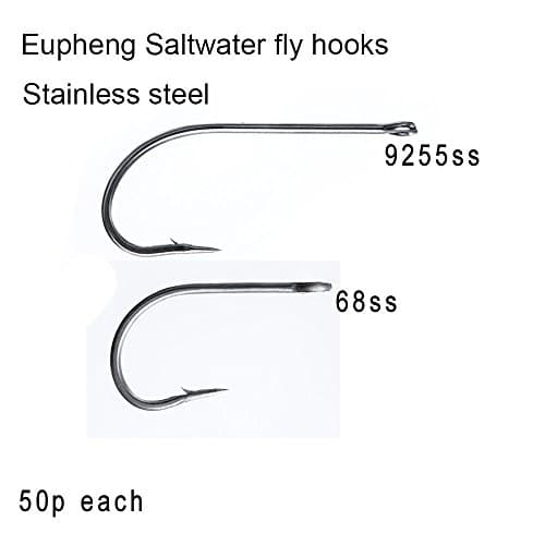 Eupheng 50 pc Each Pack Plus Best Salt Water Stainless Steel Fly Hook Collection EP-9255 SS EP-68SS Caddis Flies Hook Sizes