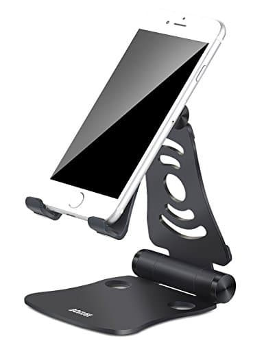 Cell Phone Stand Adjustable Foldable Aluminum Tablet Stand Versatile Portable 270 Degree Desktop iPhone Holder for iPhone iPad Samsung Tablet Macbook Android Smartphone (4-13 inch) (Black)