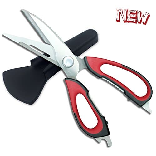 Heavy-Duty Kitchen Scissors GUYUCOM Easy Cleaning Cutlery Multifunctional Take Apart for Chef's Shears with Magnetic Sheath for Chicken/Poultry/Fish/Meat/Crab/Herb/Vegetables (black-red)