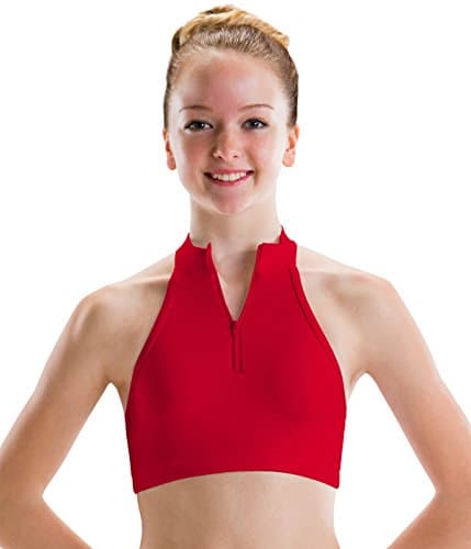 Motionwear Halter Zip Up Front 3 Strap Back Bra Top, Bright Red, Small Adult