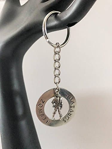 Zombie Keychain Survivor Handstamped Charm Silver