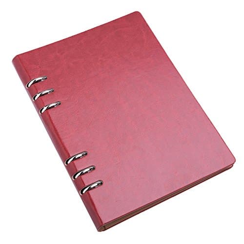 Notebook CAIZHE A5 Leather Journal Refillable Loose Leaf 6 Ring Binder Notebooks Thick Classic Writing Bound Hardcover Journals, 200 Pages, 5.5 x 8.5 Inches (Red)