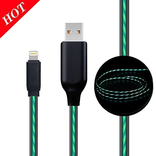 Lightning Cable, DENKU Visible Flowing LED Light Up EL Charging Cable Sync Charging Cable Cord for iPhoneX/8/7/7 Plus/6s/6s Plus/6/6 Plus/5s/5c/5/iPad/iPod(3Ft, Green)