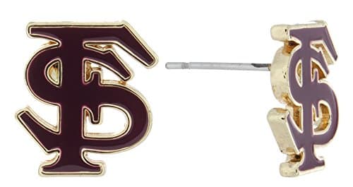 Mini Maroon Enamel Florida State University Baseball Mark Logo Stud Earrings in Gold