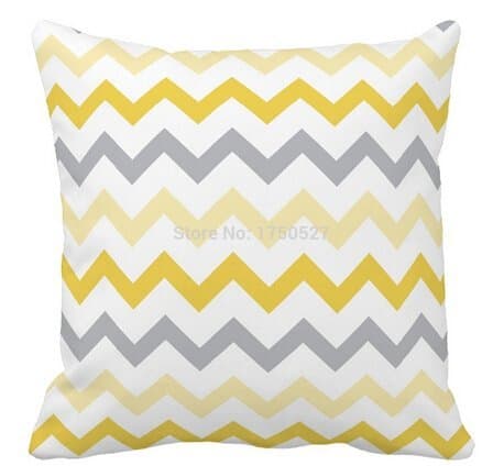 VintaStore Lemon Gray Chevron Decorative Gold Zigzag Pattern Printed Home Decorative Throw Pillowcase Zippered Square Twin Side 16x16inch