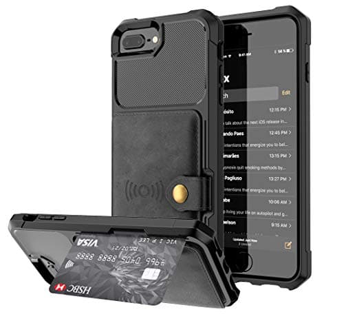 iPhone 7 Plus/iPhone 8 Plus Case, Tznzxm Heavy Duty Rubber Full Body Flip Card Holder Magnetic Car Buckle Shockproof Drop Protection Kickstand Anti-Scratch Back Case for iPhone 7 Plus/8 Plus Black