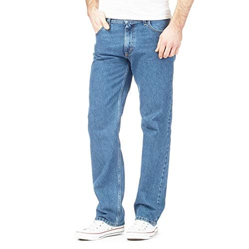 MyShoeStoreMens Original Cotton Jeans Basic Plain Straight Leg Heavy Duty Denim Wash Boys Jean Classic Designer Fit Casual Work Wear Zip Fly Belt Loop Pants Pocket Trousers Sizes 30 to 50
