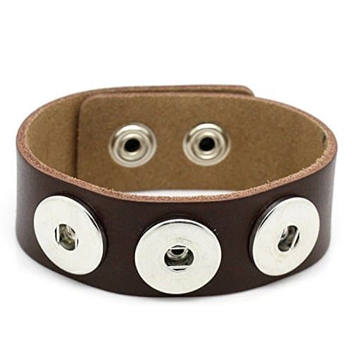Simple Ever Snaps 3-SNAP Deep Brown REAL LEATHER Bracelet for 18mm Interchangeable Snap Jewelry Accessory Pack of 2