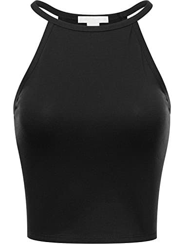 BA Women's Basic Comfortable Cropped Sleeveless Cami Shirts BLACK L