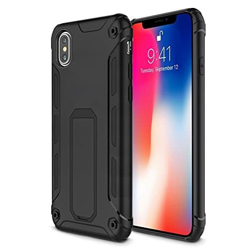 iPhone X Case, iPhone 10 Case, Gentre [Heavy Duty] Soft TPU &amp; Hard PC Rugged Dual Layer Case with Kickstand for iPhone X – Black