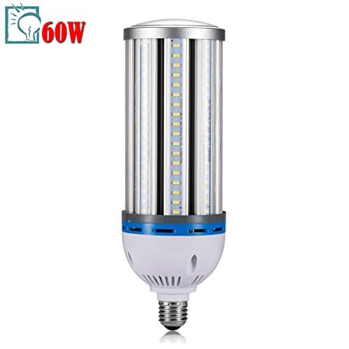 Gianor 60W Led Corn Light Bulb E26/E27 Lamp Holder LED Garage Lighting Replace Metal Halide Bulb 6000K Day White for Street/Garage/Factory/Warehouse/High Bay/Porch/Backyard Lighting(Transparent)