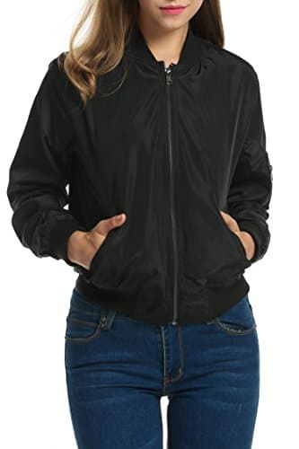Hufcor Womens Classic Solid Biker O-Neck Zip Up Bomber Flight Jacket Coat