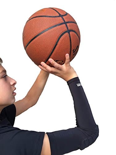 Kids Padded Compression Elbow Sleeves with HyperHex Technology (One Pair, Black) Ships with FREE SPORT SACKPACK (Youth Large)