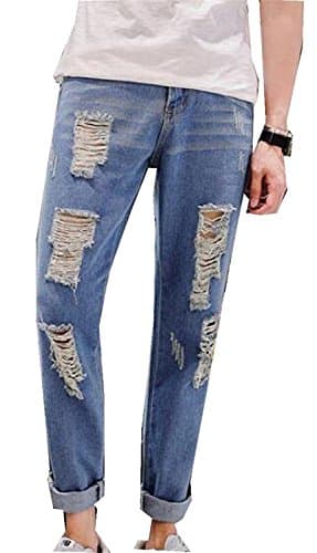 Eault Slim Mens Holes Wild Simple Comfy Creative Five Pocket Jean LightBlueChina 30/US S Comfortable