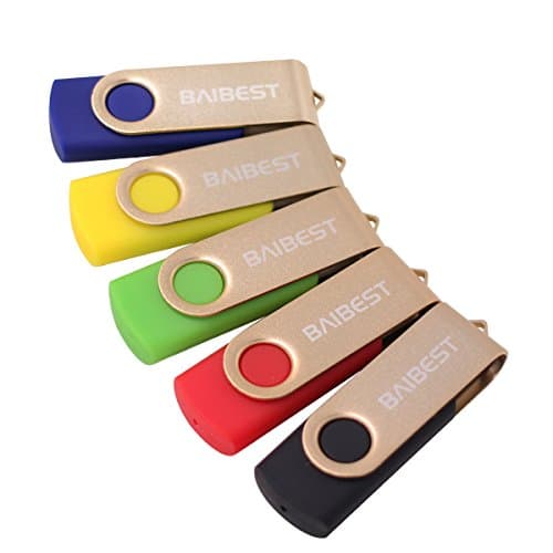 BaiBest 5PCS 16GB USB 2.0 Flash Drive U-Disk, Black Blue Green Red Yellow (16GB)