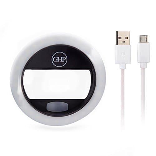 Gallagher Hill Products Smartphone LED Camera Ring Light – Improved Selfie Photography – USB Rechargeable iPhone 7 and Samsung Galaxy S7 Accessory – Multiple Brightness Levels